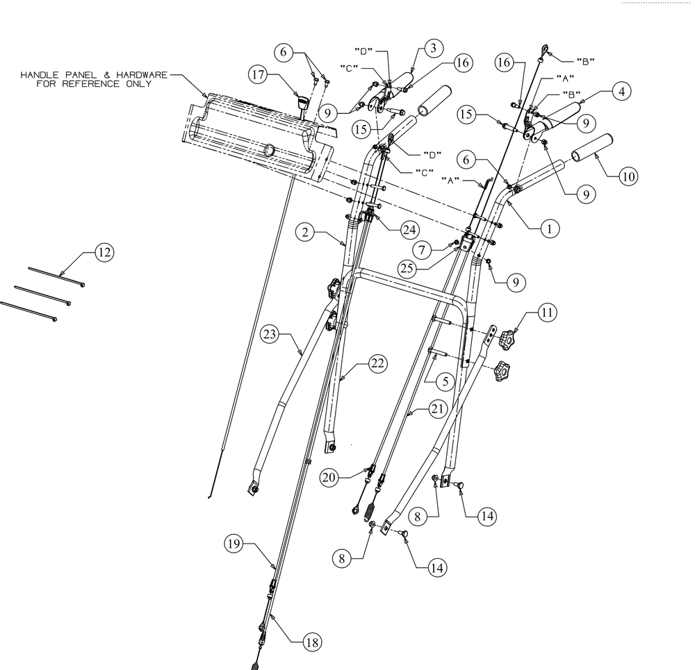 Handle Assembly Diagram and Parts List for CC760ES (12AE76JU010)(2016) Cub Cadet Lawn Mower
